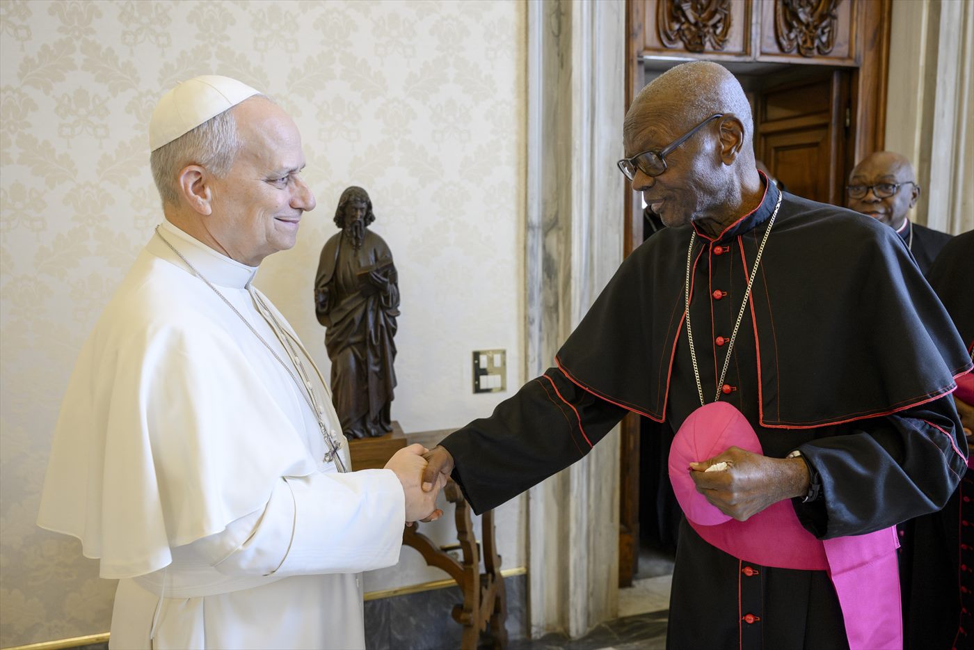 Bishop Solomon Amatu greeting Pope Leo XIV at the Vatican